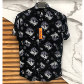Men Gray Island Trees All over print Linen shirt